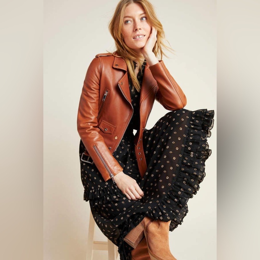 NWT Anthropologie LTH brown Mya cropped leather jacket
